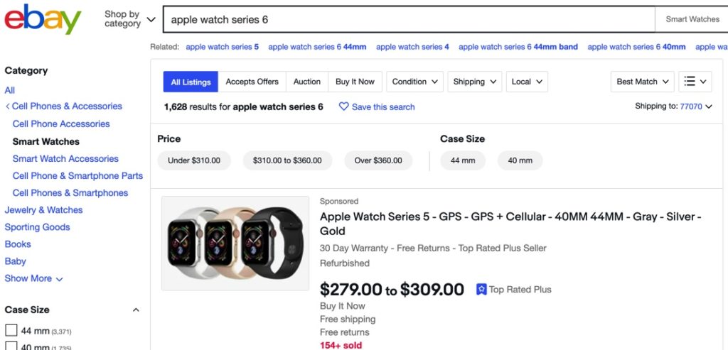 eBay search for apple watch series 6
